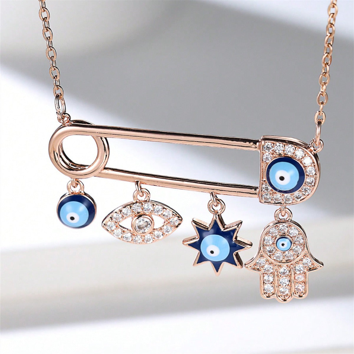 Evil Eye & Hamsa Protection Charm Necklace – Mystical Talisman Jewelry