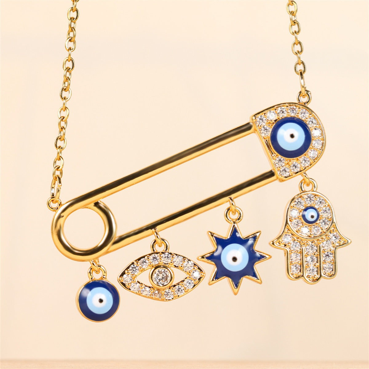 Evil Eye & Hamsa Protection Charm Necklace – Mystical Talisman Jewelry