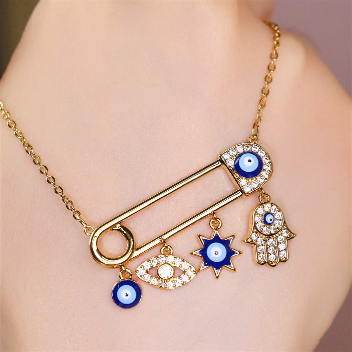 Evil Eye & Hamsa Protection Charm Necklace – Mystical Talisman Jewelry