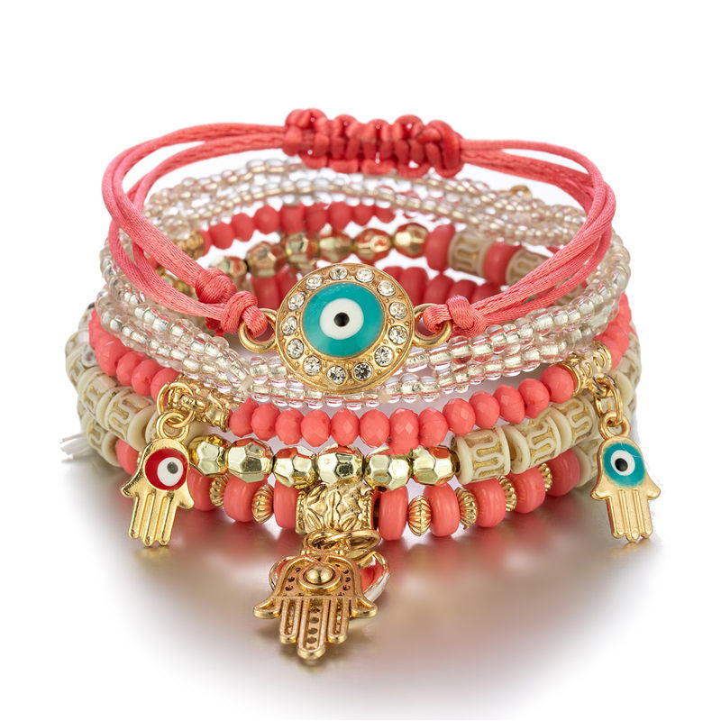 Evil Eye Protection Charm Bracelet Set – Boho Spiritual Jewelry