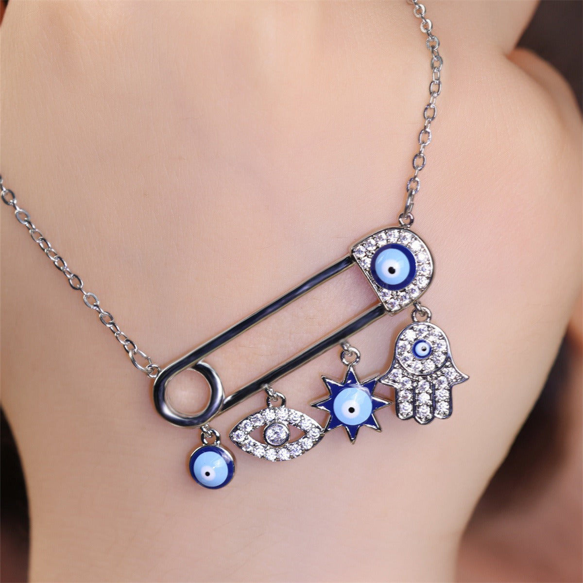 Evil Eye & Hamsa Protection Charm Necklace – Mystical Talisman Jewelry