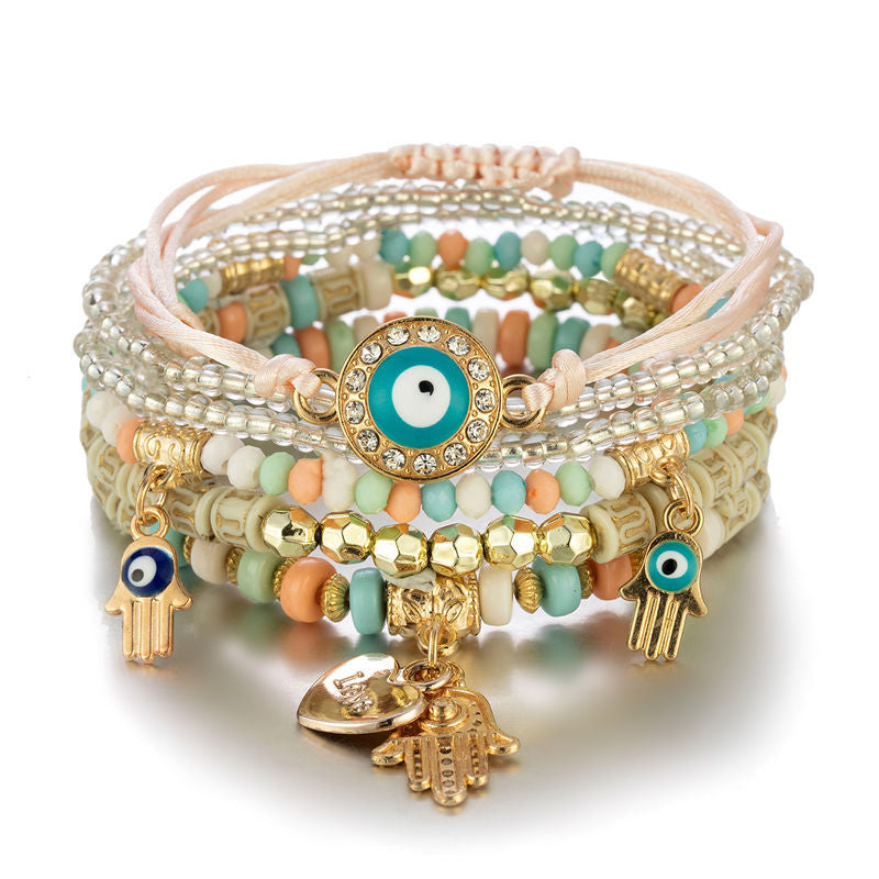 Evil Eye Protection Charm Bracelet Set – Boho Spiritual Jewelry