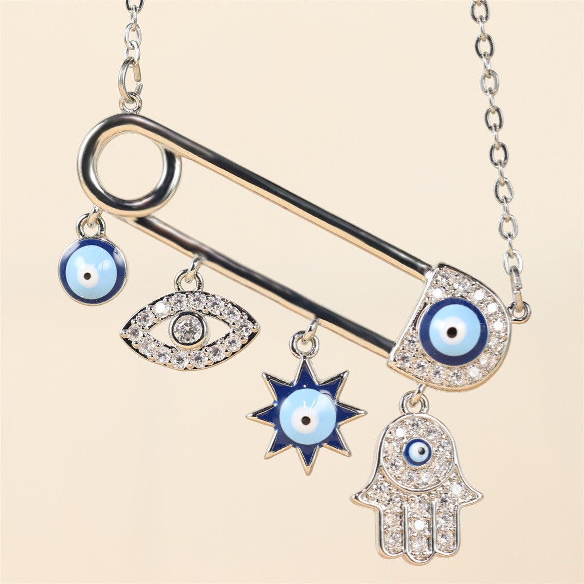 Evil Eye & Hamsa Protection Charm Necklace – Mystical Talisman Jewelry